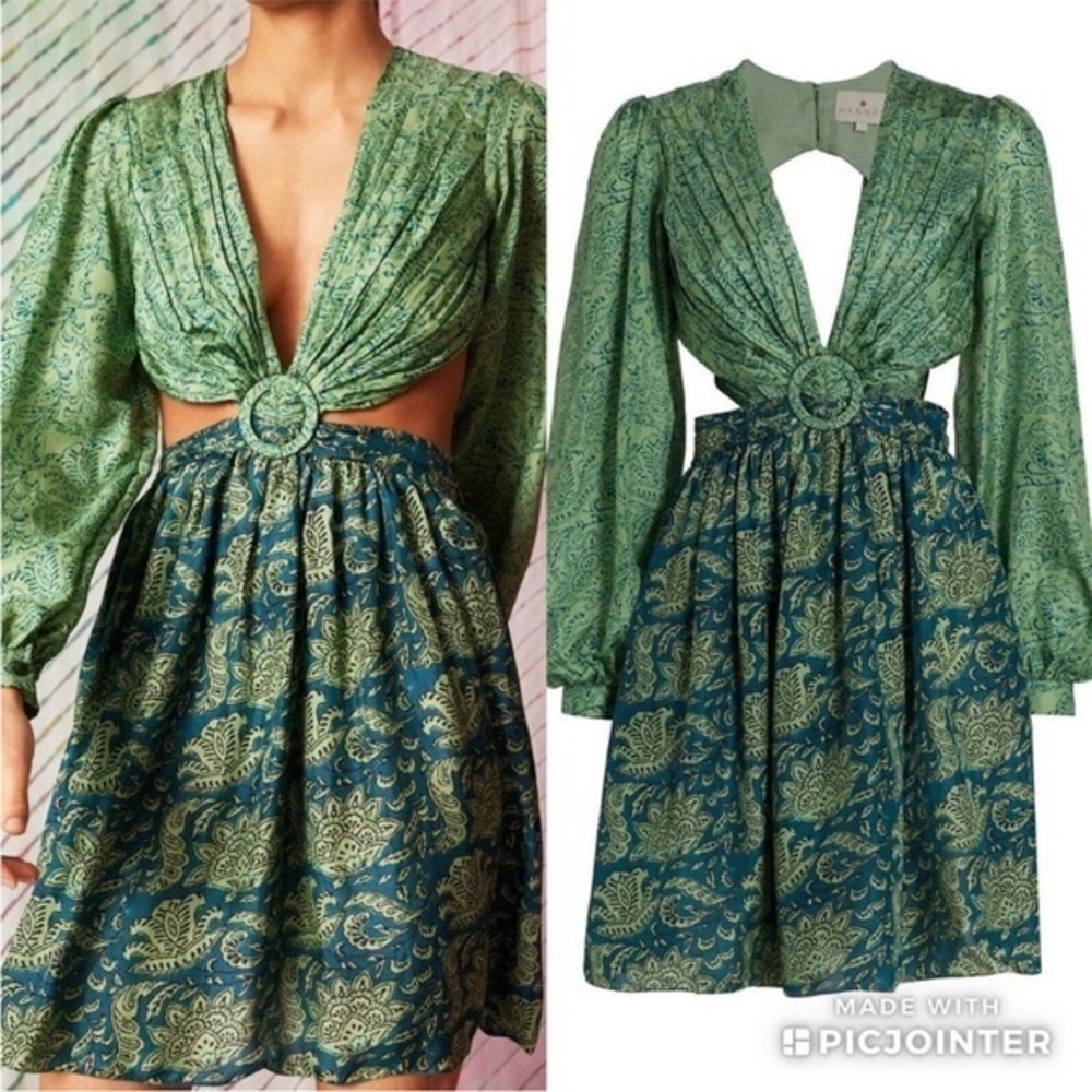 NWT Hannah Artwear Dress Mia Mini Cutout in Green Floral Fico Narciso